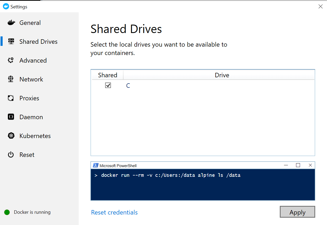 Windows Docker Share Drives
